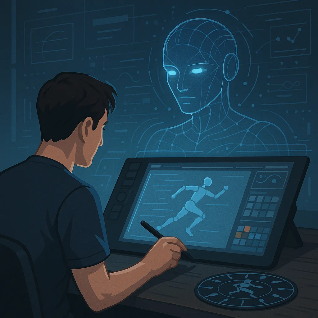 Dia Internacional da Animação: Como o Desenho Ganhou Vida e Transformou o Mundo 9 inteligência artificial colaborando com animador em tela digital
