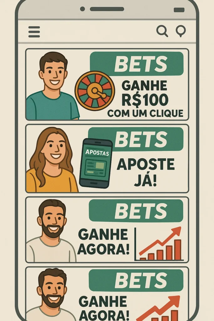 Anúncios de apostas online em redes sociais com influenciadores promovendo lucros fáceis