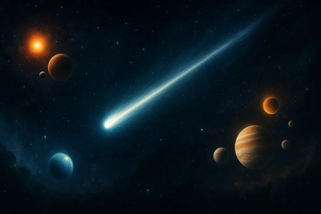 Comparação entre sistemas planetários interagindo com objetos interestelares.