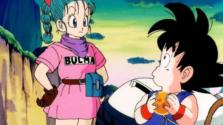 Bulma e Goku com a esfera do dragão no Dragon Ball Clássico