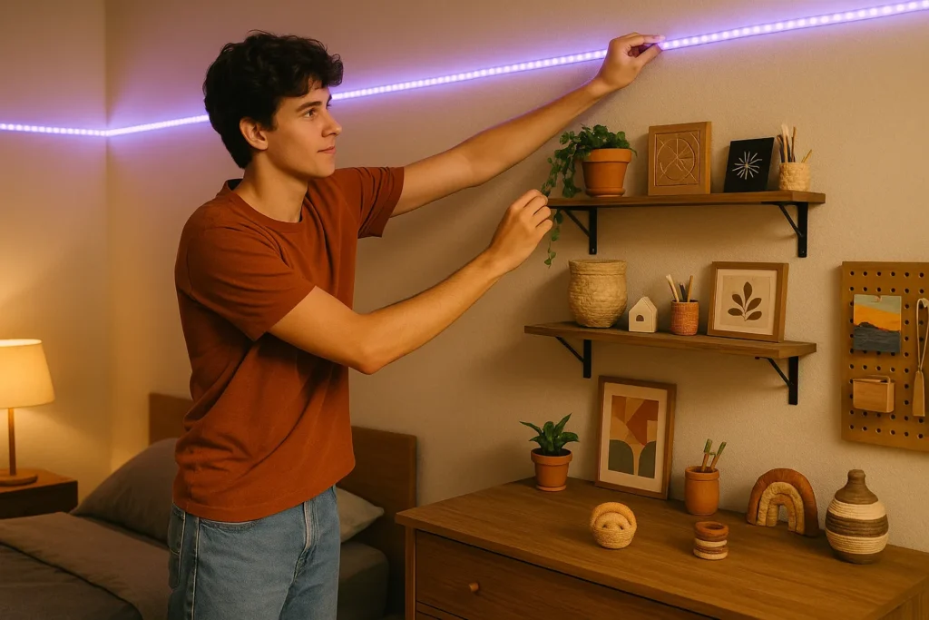 DIY (Do It Yourself) / faça você mesmo (em estilo de vida) 1 Jovem decorando o próprio quarto com itens DIY