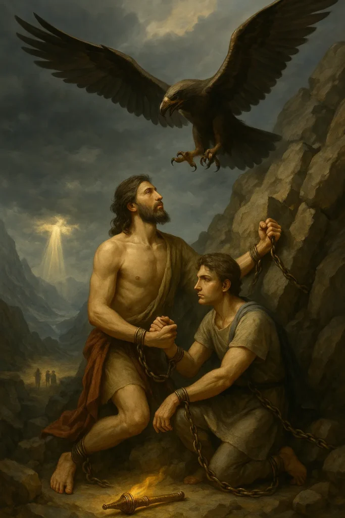 As Faces do Amor na Mitologia Grega: O Que Eros, Ágape e Philia 4 Prometeu acorrentado à montanha com águia sobrevoando