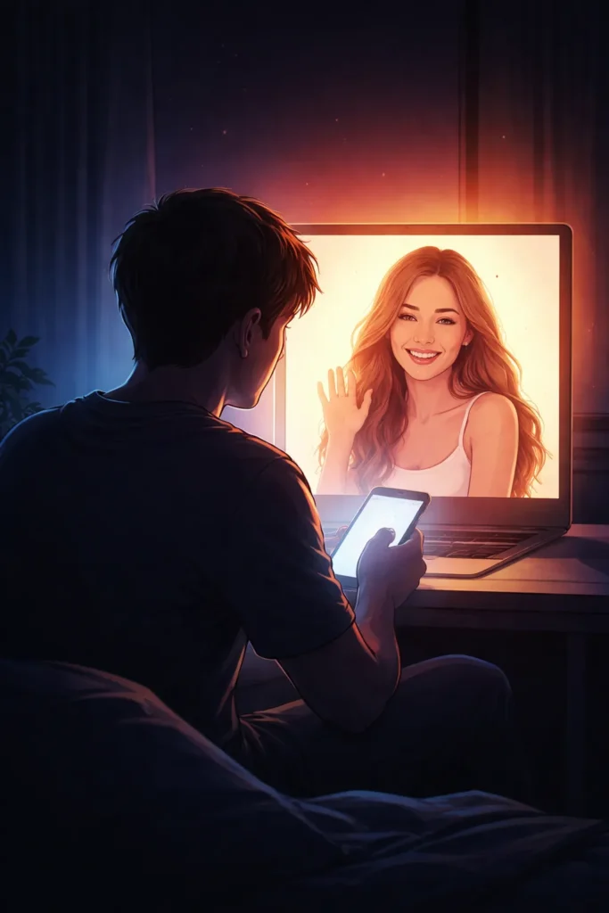 Pessoa olhando uma tela com imagem idealizada de outra