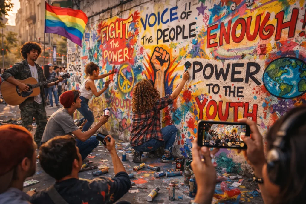 Expressão artística da geração Z em protestos políticos