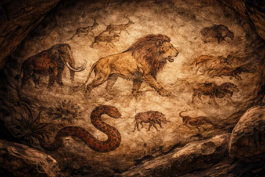 Pinturas rupestres com animais representando símbolos