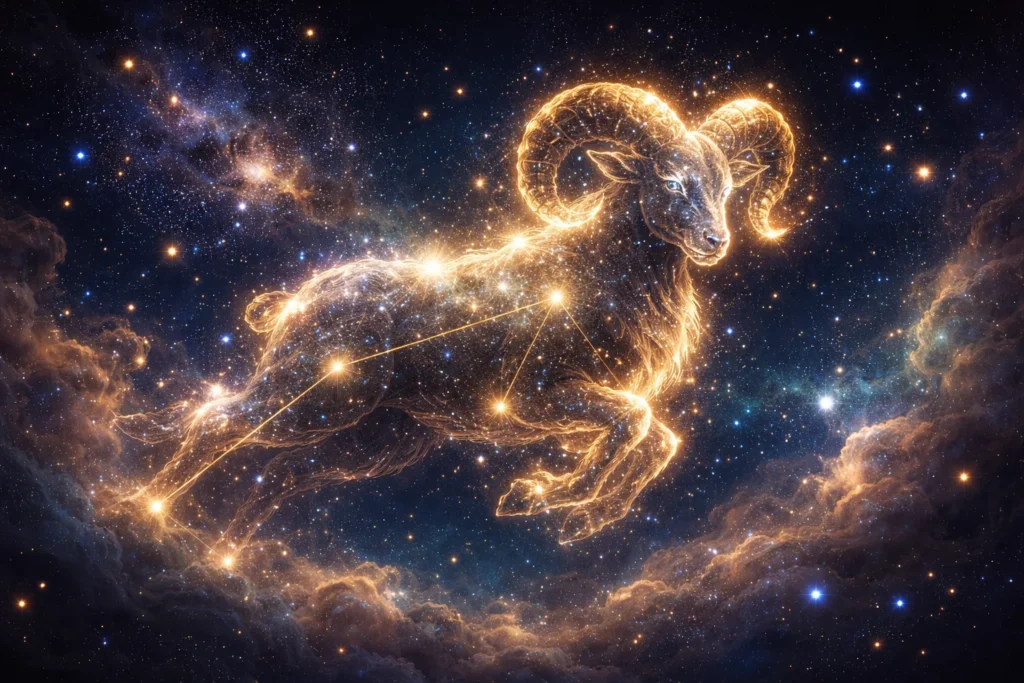 Signo de Áries representado pela constelação no céu estrelado