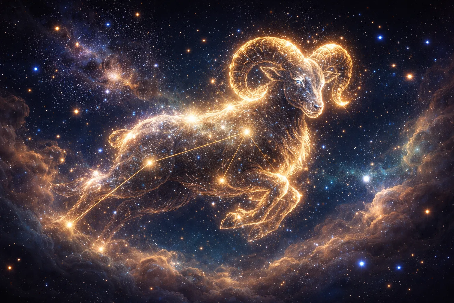 Signo de Áries representado pela constelação no céu estrelado