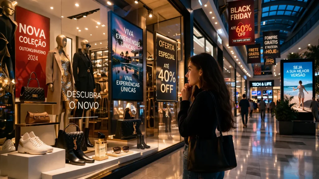 O Perigo do Ciclo do Desejo e a Ilusão da Felicidade Contínua 5 consumismo estimulando o desejo constante na sociedade contemporânea