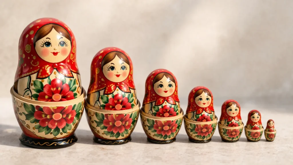 simbolismo da Matrioska em camadas de bonecas russas