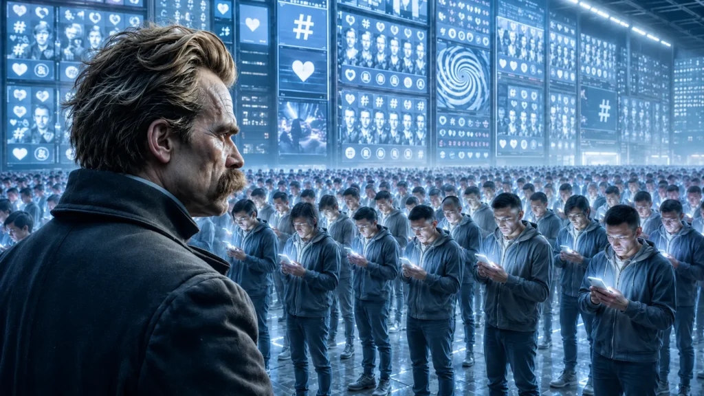 Nietzsche observando uma multidão padronizada nas redes sociais