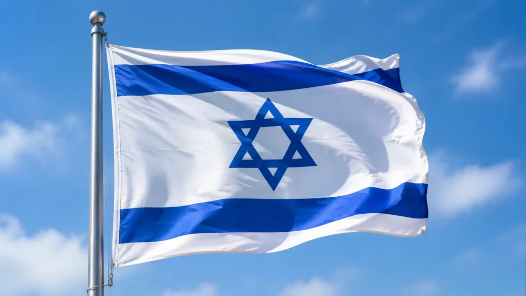 Simbolismo da Estrela de Davi 3 Bandeira de Israel com a Estrela de Davi azul sobre fundo branco