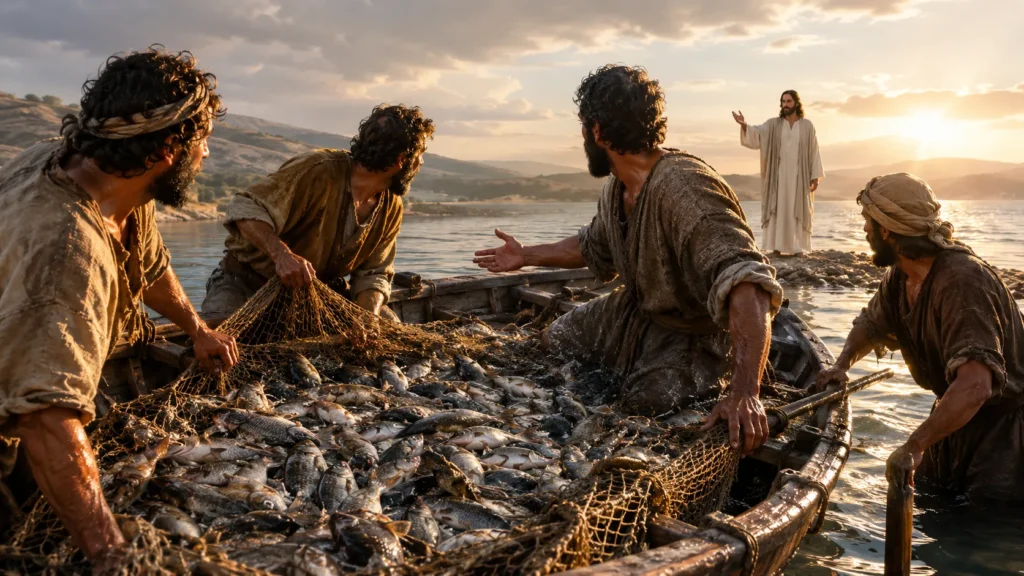 Coleção "A Vida dos Apóstolos de Jesus": São Pedro 4 Pesca milagrosa realizada por São Pedro e Jesus