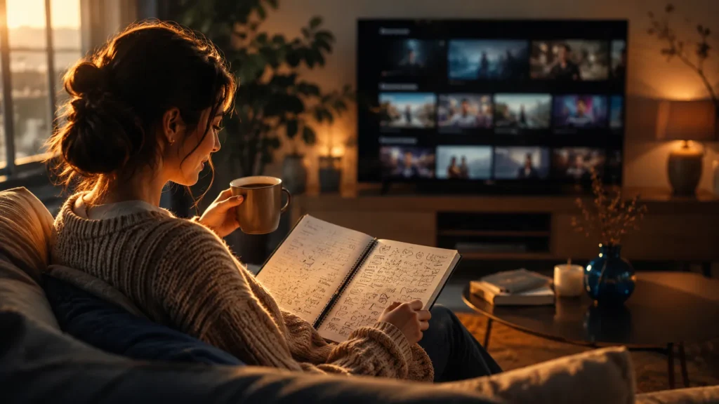 Pessoa escolhendo filmes conforme sua necessidade emocional e momento de vida
