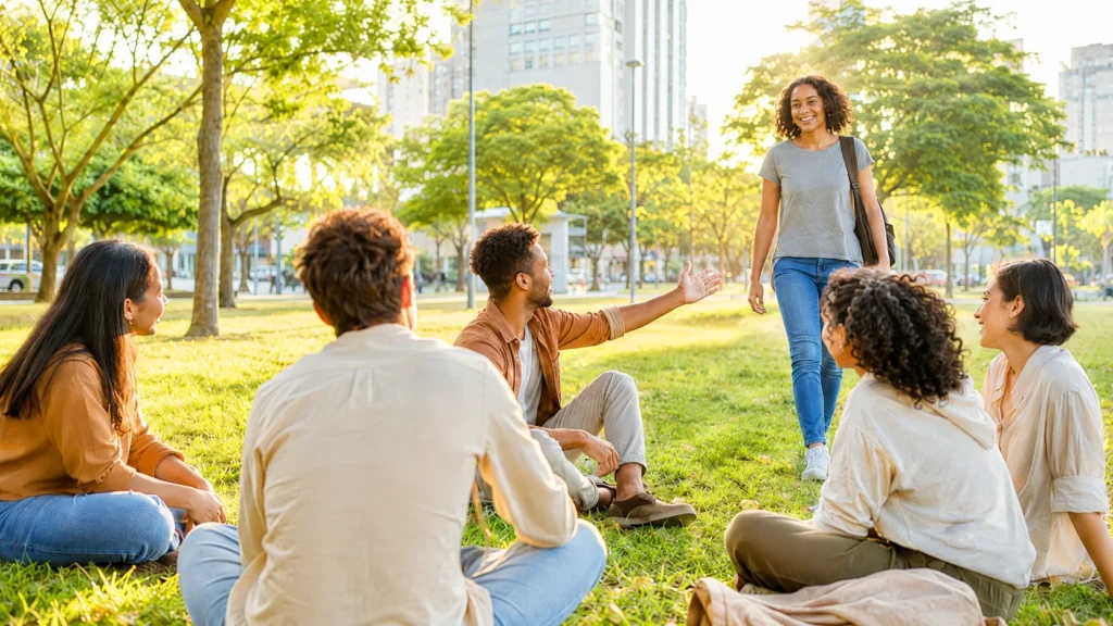 O dilema da lealdade nas amizades 2 Grupo de amigos acolhendo uma pessoa e representando a necessidade humana de pertencimento