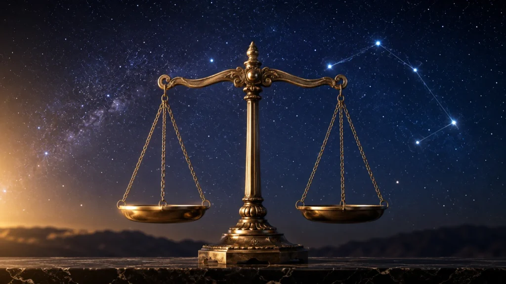 Coleção “Signos do Zodíaco”: Libra 1 Signo de Libra representado pela balança sob o céu estrelado