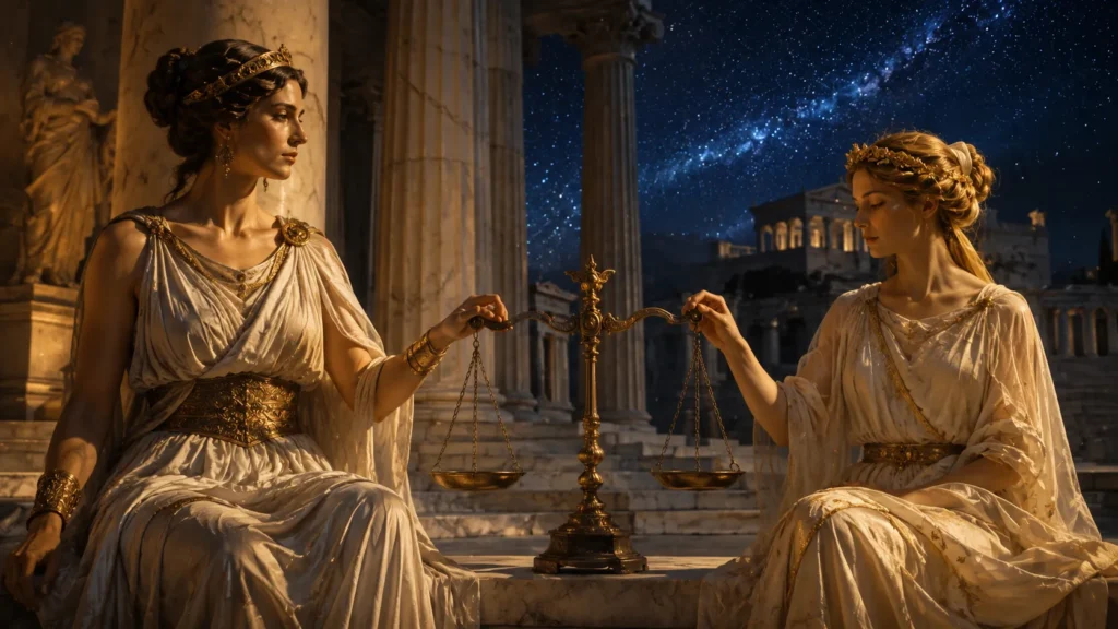 Coleção “Signos do Zodíaco”: Libra 3 Têmis e Astraia representam a justiça associada ao signo de Libra