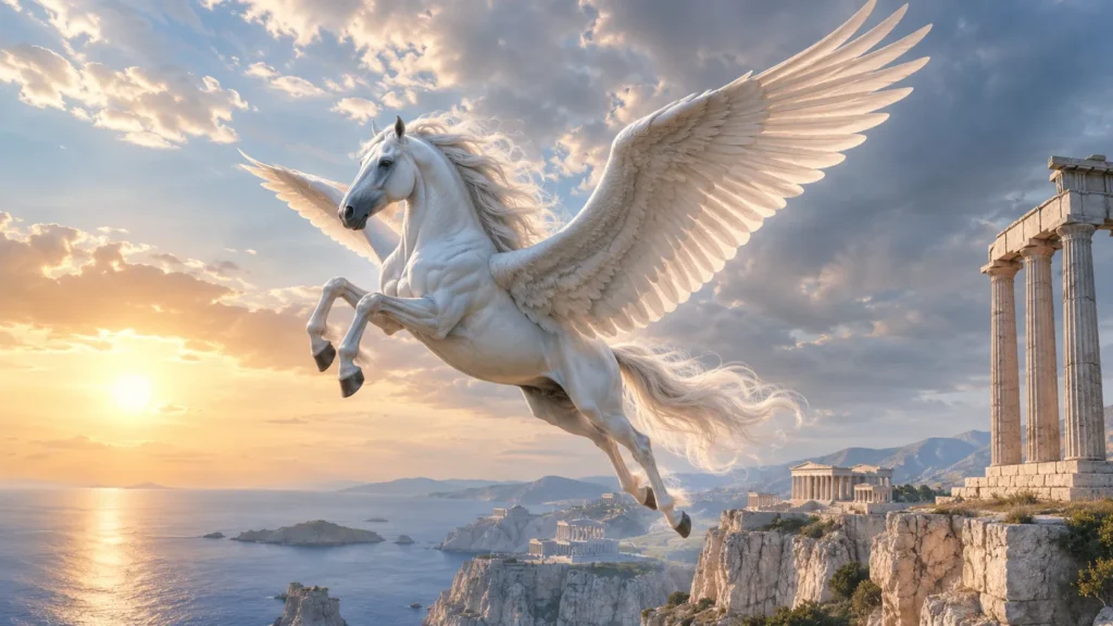 Pégaso representando o simbolismo do cavalo na mitologia grega