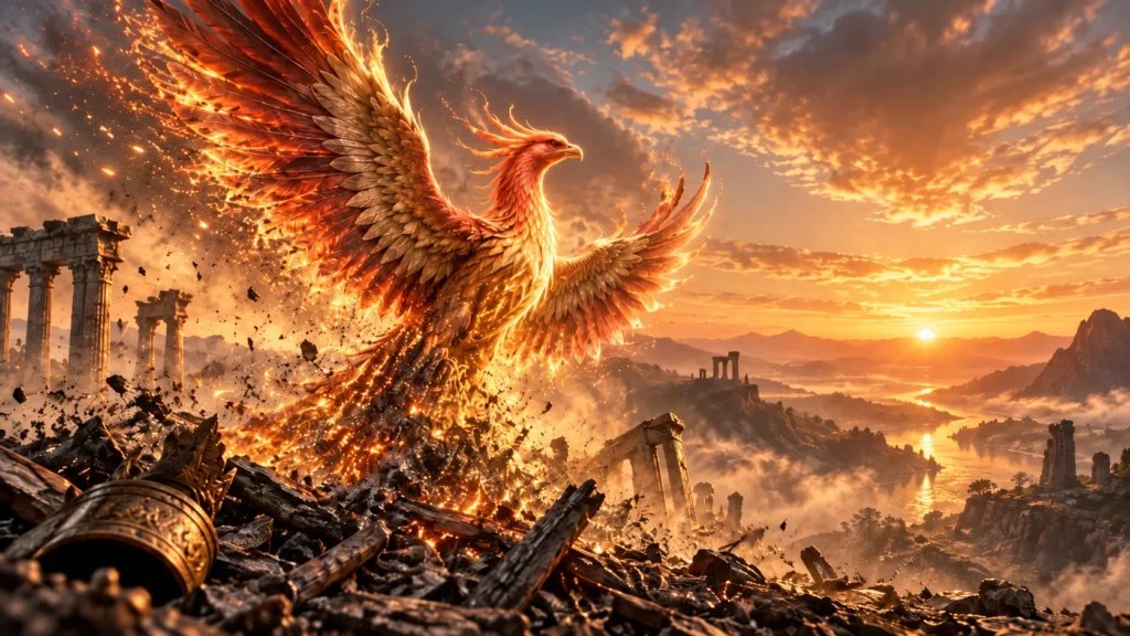 Coleção “Signos do Zodíaco”: Escorpião 5 Escorpião, morte e renascimento simbolizados por uma fênix surgindo das cinzas