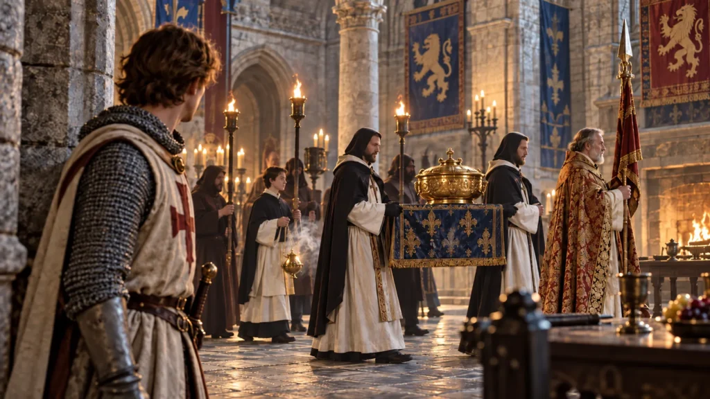 O Simbolismo do Santo Graal 3 Perceval observa a misteriosa procissão do Graal no castelo do Rei Pescador