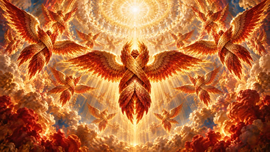 Coleção “Anjos”: Hierarquia Celeste e os 9 Coros Angelicais 6 Serafins de seis asas diante da luz divina