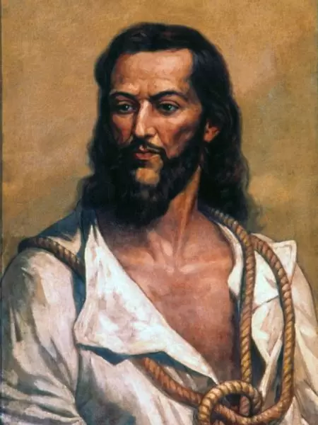 Retrato de Joaquim José da Silva Xavier, conhecido como Tiradentes, símbolo da Inconfidência Mineira e mártir da República.