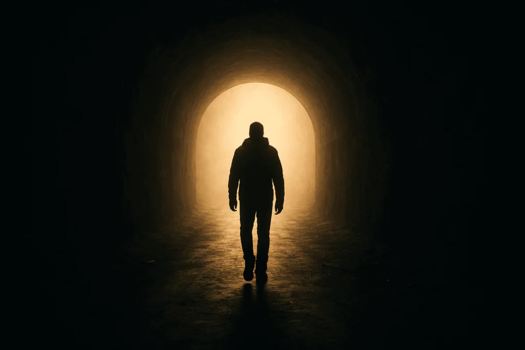 Luz no fim do túnel representando esperança e transformação
